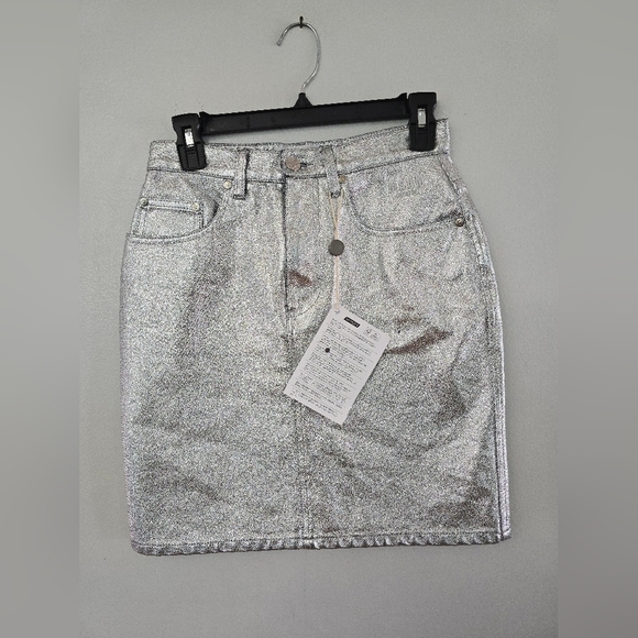 MSGM Coated Metallic Silver Mini Skirt 10 Concert Festival *read*